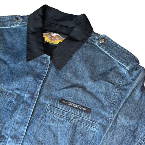 Harley Davidson Motorcycles Vintage Y2K Denim Button Up - Picture 4 of 9